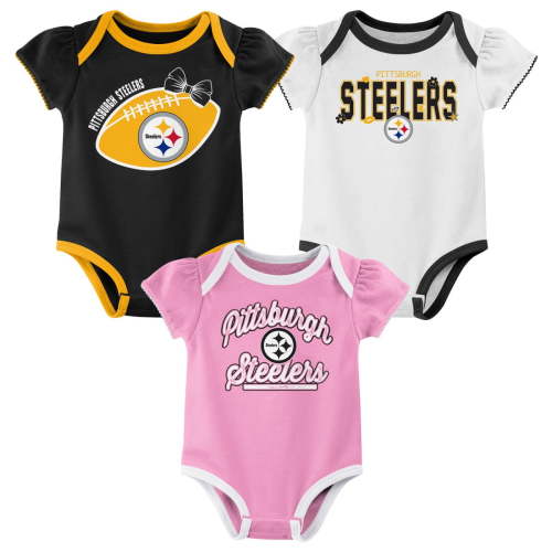 PITTSBURGH STEELERS Infant Tm1&2 Color Cotton Short Sleeve Onesie 3PK Girl
