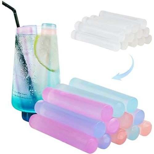 12 Pack Color-Changing Reusable Ice Cubes for Drinks, Quick Freeze Water Bottle Reusable Ice Stick BPA Free, Washable Plastic Clear Ice Cubes for Whiskey, Wine, Coffee(Color-Changing)