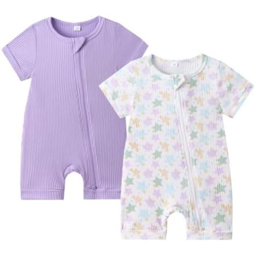 Bafeicao Unisex Baby Boy Girl 2 Pack Rompers Short Sleeve 2 Way Zipper One Piece Jumpsuits Clothes Sets