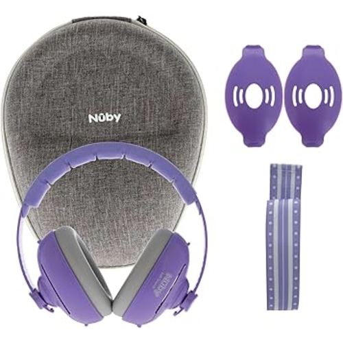 Nuby Soft Sounds 2-in-1 Noise-Canceling Baby Earmuffs with Travel Case - Adjustable Noise Protection for Infants and Toddlers - Purple