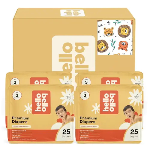 Hello Bello Diapers, Size 3 (14-24 lbs) Wild Cats, 100 Count Value Pack of Premium Disposable Baby Diapers, Hypoallergenic with Soft, Cloth-Like Feel