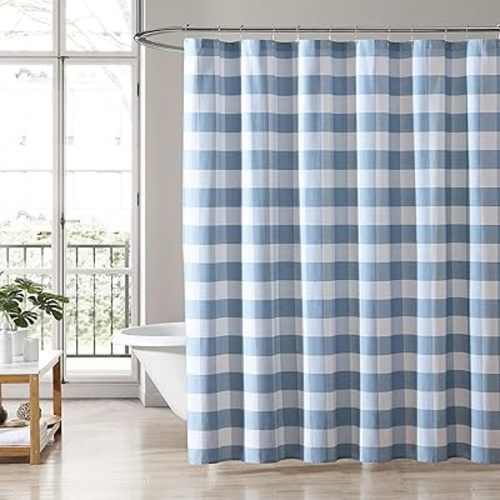 Laura Ashley Home - Shower Curtain, Stylish Cotton Bathroom Decor, Elegant Floral Home Decor (Cynthia Blue, 72" x 72")
