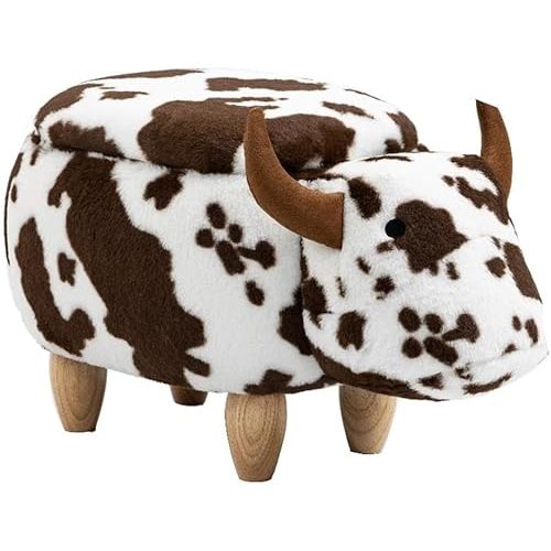 Home 2 Office Cow Ottoman for Kids' Bedroom, Playroom, Nursery, and Living Room, Animal Ottoman with Storage, Footstool for Kids, Brown Cow Print