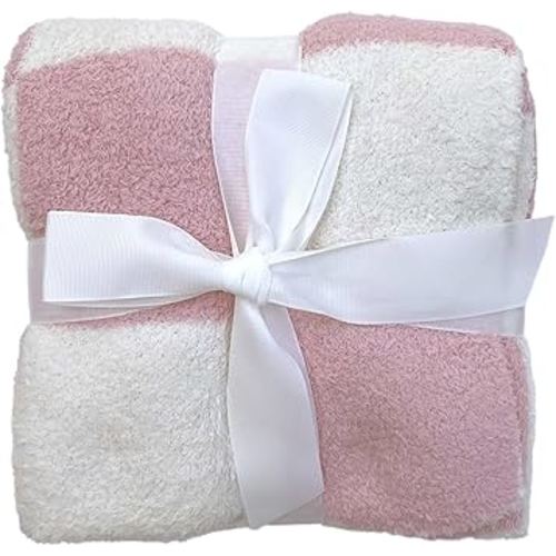 Stroller Tie-On Blanket - Cozy & Soft Baby Essential with Modern Aesthetic, Ensures Blanket Won’t Drag On Floor or Fall Off - Ideal Newborn Essential, Fuzzy Checkered Design (Pink/White)