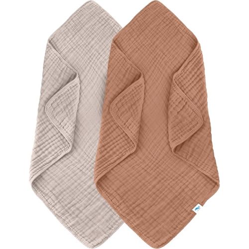 SWEET DOLPHIN Muslin Hooded Baby Bath Towels - 2 Pack 100% Cotton Towel for Babies, Infants, Toddlers - 32x32Inch - Highly Absorbent and Newborn Essential, Light Bean Paste