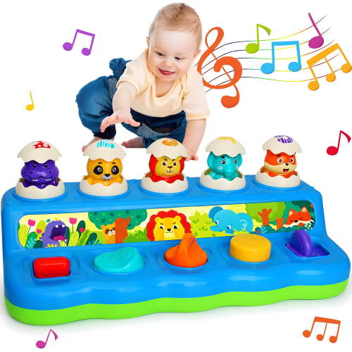 Yerloa Baby Toys 6-12 Months, Interactive Animal Pop Up Toy with Music & Light, Cause and Effect Toys for 1 Year Old, Montessori Early Learning Toys for Toddlers 1-3, Birthday Gift 9-12-18 Months