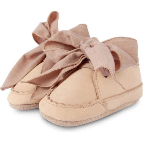 Lonny Nubuck Wavy Edge Chiffon Tie Bow Shoes, Powder - Donsje Amsterdam Shoes & Booties | Maisonette