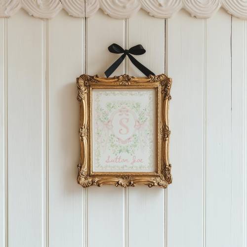 Custom Bow Baby Crest Nursery Art, Personalized Pink Baby Shower Decor, Baby Name Print, Grandmillennial Nursery Wall Art, Gift for New Born