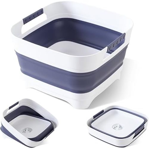 Collapsible Wash Basin for Baby Bottles - 2.4 Gallons Portable Wash Bin for RV Camping Sink, Space-Saving Dish Tub.Laundry & Utility Room Sinks (Navy blue)