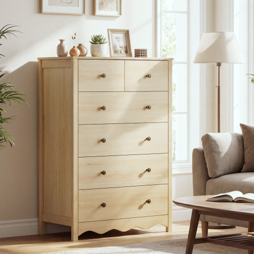 Highland Dunes 6-Drawer Tall Dresser with Scalloped Base | Wayfair