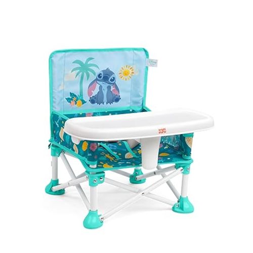 Bright Starts Disney Stitch Pop 'N Sit Portable Booster, Indoor/Outdoor Use, Floor Seat with Feeding Tray, Blue, 6 Mos - 3 Yrs