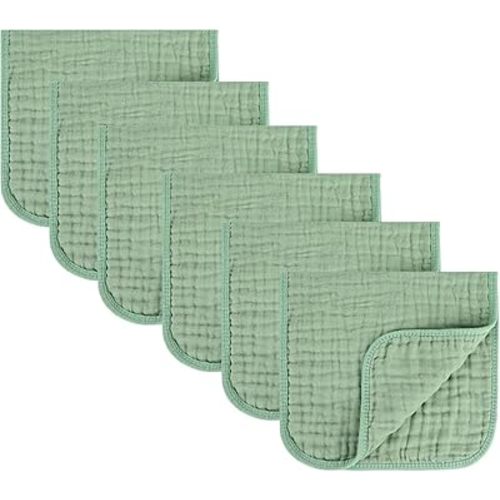 Baby Burp Cloth 100% Cotton Newborn Cotton Muslin Burp Cloth 10x20 inches (Green 6 Pieces)