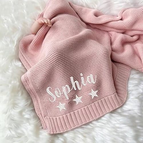 Noni Luxury Personalized Baby Blanket, Customized Baby Blanket, Custom Knit Baby Blanket, Embroidered Name Nursery Blanket, Newborn Baby Gifts, Gifts for Baby Boy, Baby Girl, Birthday, Style 3