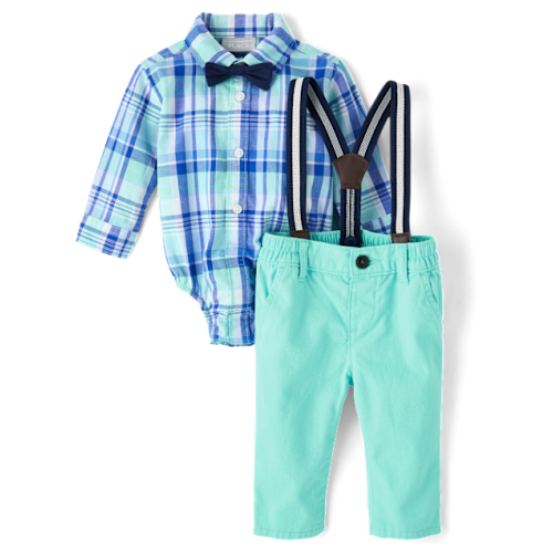 Baby Boys Dad And Me Plaid Poplin 2-Piece Outfit Set - Aqua