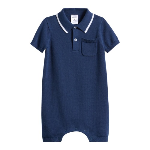 Nordstrom Tipped Cotton Sweater Romper - Navy, 18m