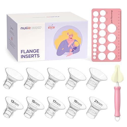 Nuliie 10PCS Flange Sizing Kit 13/15/17/19/21mm for 24mm Flange/Shield of Most Pumps, Silicone Flange Insert for Momcozy/Spectra/Bellababy Breast Pump, Breastfeeding Essential Pumping Kit for Moms