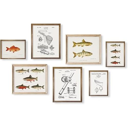 Rustic Trout Bass Fish House Decor - Fishing Boat Art - Fishing Rod Reel Lure Poster - Vintage Fishing Decor - Fishing Accessories Patent Print - Gift for Fisherman - Lake House Decor - Angler Picture