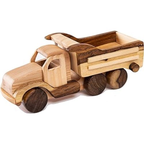 VINNY Wooden Truck Toys Car for Toddlers, Unpainted, Safe to Play, Handmade in Vietnam (Truck)