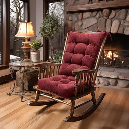 Lokex Rocking Chair Cushion Only,Tufted Non-Slip Comfortable Rocking Chair Cushions Indoor with Ties,Striped Rocking Chair Pads