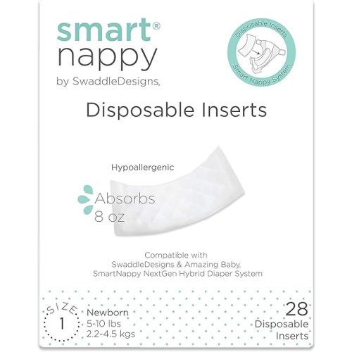 SmartNappy Disposable Inserts for by Amazing Baby Hybrid Diaper Cover, Extra Absorbent, No Plastic Liner, Size 1, 5-10 lbs, 28 Count