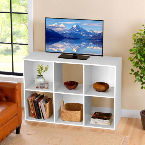 Atilioo 6 Cube Storage Organizer, Open Bookcase, Space-Saving Display Shelf with Removable Back Panels, Easy Assembly, White