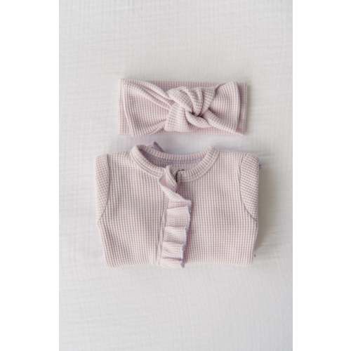 Organic Waffle Knit Ruffled Footie With Bow – Bella Berry Designs