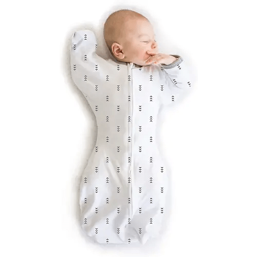 SwaddleDesigns Transitional Swaddle Sack with Arms Up Half-Length Sleeves and Mitten Cuffs, Small, 0-3 Months, 6-14 Lbs, Tiny Arrows (Arms Up Swaddle, Transition Swaddle Sleep Sack for Better Sleep)