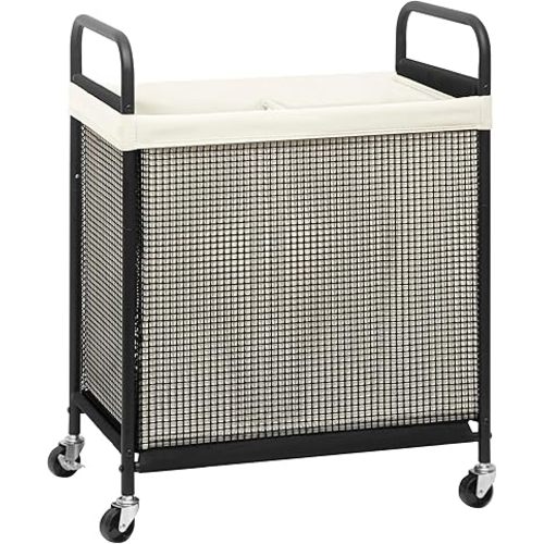 STORAGE MANIAC Rolling Laundry Hamper with Wheels 2-Section Laundry Sorter Rolling Laundrys Basket on Wheels with Removable Bag Clothes Hamper Laundrys Organizer Cart Bathroom Bedroom 100L Beige