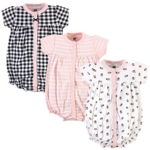 Hudson Baby Infant Girl Cotton Rompers 3pk, Ladybug, 0-3 Months