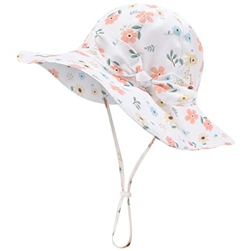 Baby Girl Sun Hat Infant Summer Beach Hats with UPF 50+ Toddler with Wide Brim Strap Outdoor Bucket Hat