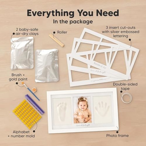 Baby Hand and Footprint Kit - Baby Footprint Kit, Newborn Keepsake Frame, Baby Handprint Kit, Personalized Baby Gifts, Nursery Decor, Baby Shower Gifts for Girls Boys(Alpine White)