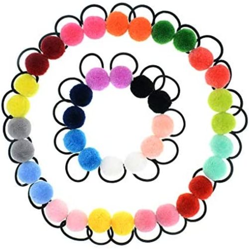 40 Pcs (20 Pairs) Pom Balls Elastic Hair Ties for Girls' Ponyatil Holder Accessories (Assorted Color)