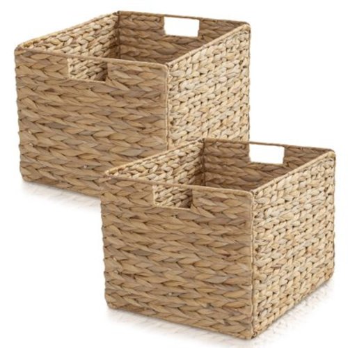 CHOSHOME 2 PACK Water Hyacinth Storage Baskets Wicker Cube Baskets 14.5“x 12.5"x 10.75"