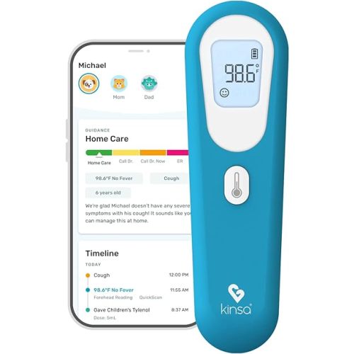 Kinsa QuickScan Smart Thermometer - No-Touch, Contactless Digital Forehead Thermometer for Babies, Kids, Adults - Works with a Smartphone App to Track Family Health & Offer Symptom Advice