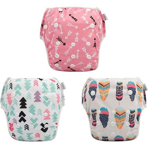 Babygoal Baby Girl and Boy Swim Diapers, Reusable Adjustable Washable One Size Fits 0-8M Baby Gifts and Swimming Lessons 3 Pack 3SD14