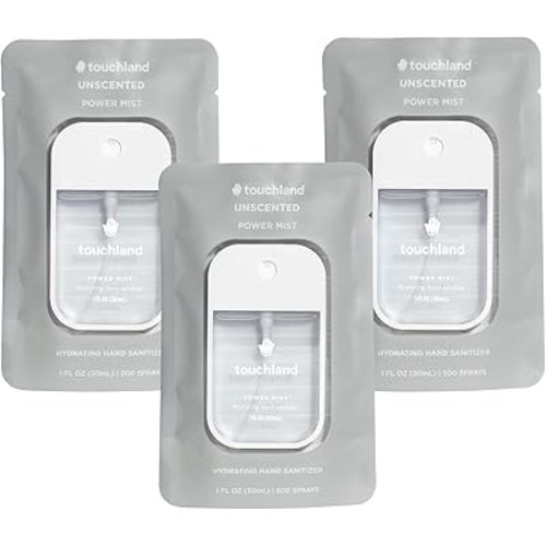 Touchland Hydrating Hand Sanitizer Spray – UnscentedTrio Set, Dye Free – 3 x 1 FL OZ Travel Size Mists