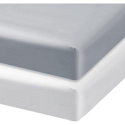 Satin Crib Sheets for Baby Hair 2 Pack, Fitted Crib Sheet for Standard Crib Mattress, Cozy Toddler Sheets for Boys,Machine Washable, White & Grey