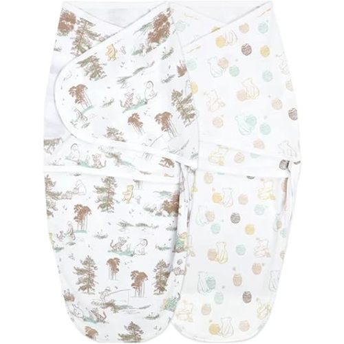 aden + anais Essentials Easy Wrap Swaddle, Cotton Knit Baby Wrap, Newborn Wearable Swaddle Sleep Sack, 2 Pack, Winnie, 0-3 Months, Small/Medium
