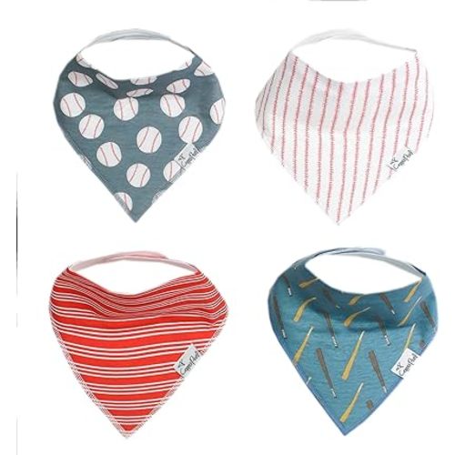 Copper Pearl Baby Bandana Bibs - 4 Pack Soft Cotton Baby Bibs for Drooling and Teething, Absorbent Drool Bibs for Baby Girl and Boy, Adjustable to Fit Newborns to Toddlers, Tons of Styles (Slugger)