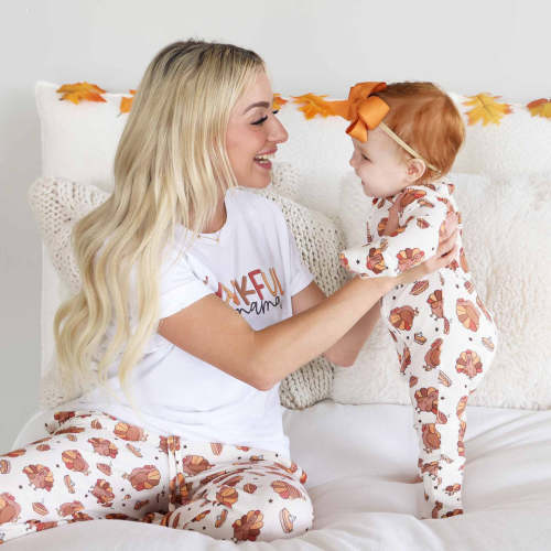 Newborn - Turkey Treats Bamboo Waffle Zipper Footie