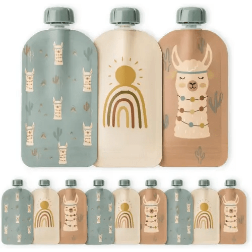 Hippypotamus Reusable Baby Food Pouches for Toddlers - BPA Free Food Grade - Dishwasher & Freezer Safe - Baby Food Containers - Refillable Squeeze Pouch For Applesauce & Yogurt - 12 Pack (Llamas)