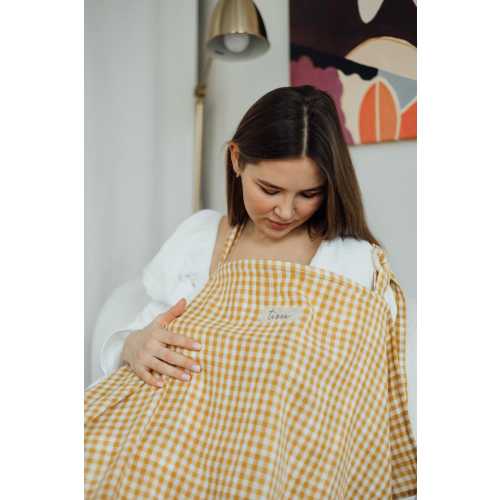 Nursing Cover for Baby Breastfeeding & Pumping | Muslin Double Gauze Breast Feeding Apron Shawl Car Cover Gingham Check Pattern Shower Gift