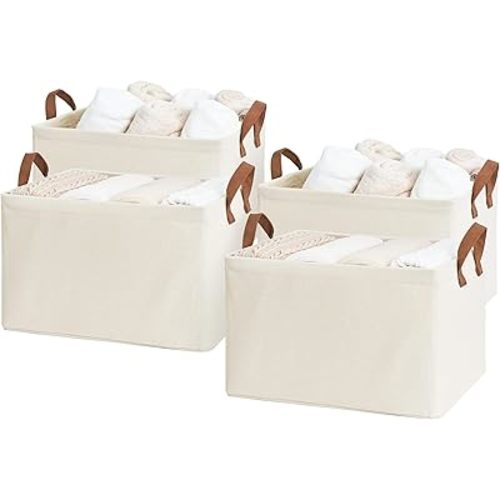 StorageWorks Storage Baskets for Shelves with Metal Frame, Organizing Bins, Fiber Shelf Baskets, Natural Color, 4-Pack