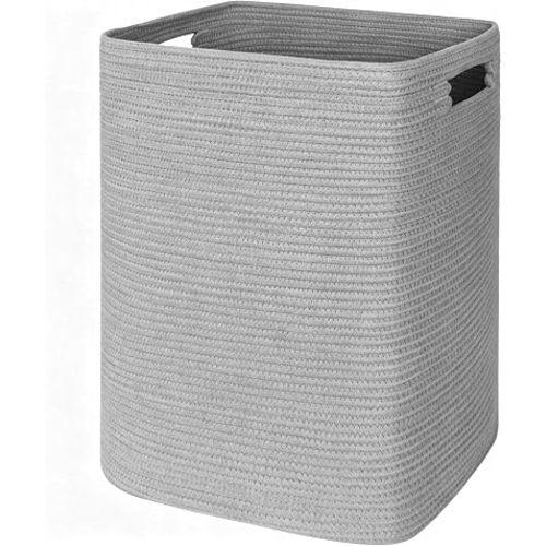MEGASKET Large Laundry Hamper 16"x13"x22" - Tall Woven Laundry Basket, Cotton Rope Dirty Clothes Hamper, Baby Kids Nursery Wicker Laundry Basket, Bedroom Aesthetic, Soft Laundry Bin, Gray Hamper, 75L