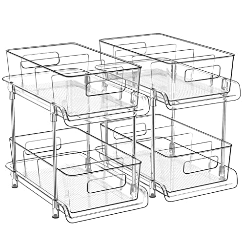 HIHEGD 2-Tier Bathroom Organizer with Dividers, Clear Under Sink and Pull-Out Cabinet Organizer for Kitchen and Pantry Storage