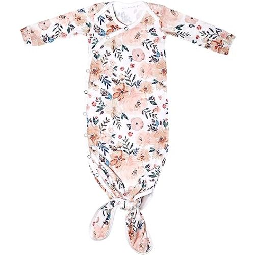 Copper Pearl Baby Gown - Knotted Newborn Sleepers for Baby Boy and Girl, Soft Stretchy Long Sleeve Infant Gowns with Bottom Tie and Hand Mittens, Perfect Hospital Coming Home Outfit (Autumn)