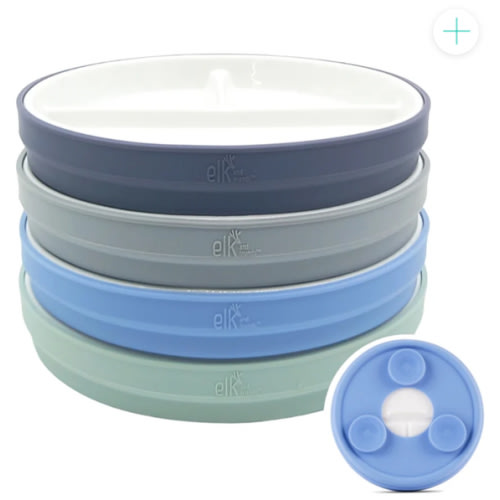 Porcelain White Divided Plates with Silicone Suction Sleeves