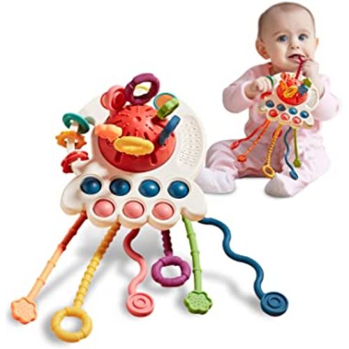PRAGYM Baby Toys 6 to 12 Months, Sensory & Montessori Toys for 1 Year Old, Octopus Pull String Toys, Travel & Teething Toys for Car Seat, Baby Girl Boy Gifts for 6, 9, 12, 18 Months Infant Toddler