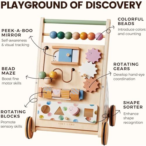 Tiny Land Wooden Baby Walker, Baby Push Walker, Montessori Walker Toy, Adjustable Speed Baby Walker for Boys and Girls, Baby Activity Center, Push Toys for Kids Development