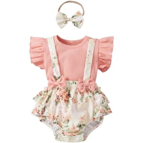 Mubineo Baby Girl Summer Clothes Romper Dress Outfits Cute Ruffle Floral Overalls Skirt Sets Newborn Outfit